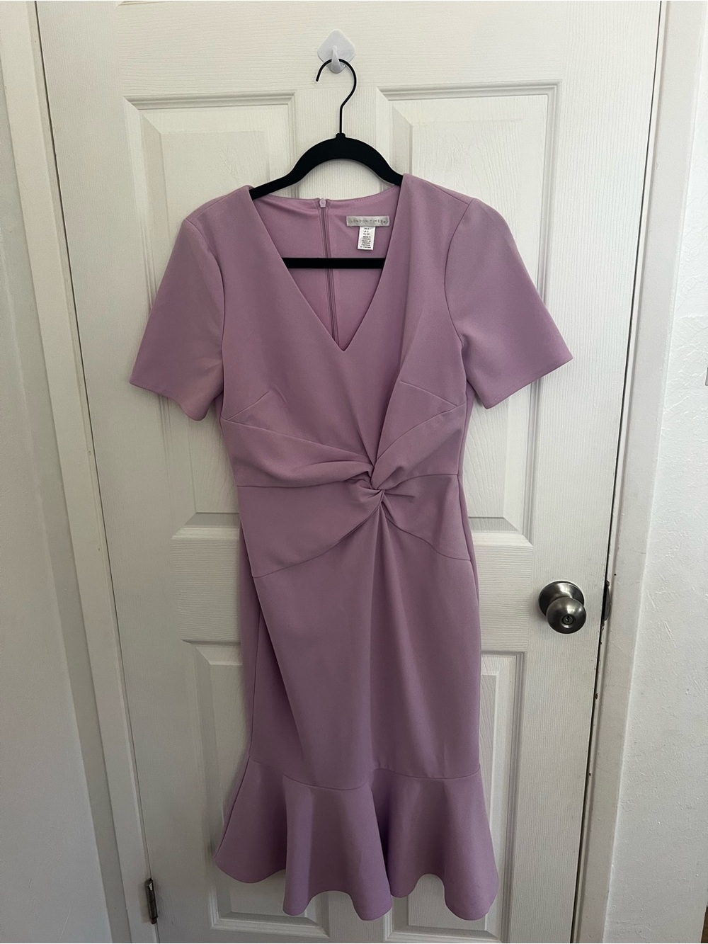 London Times Lavender Knot-Front Midi Dress